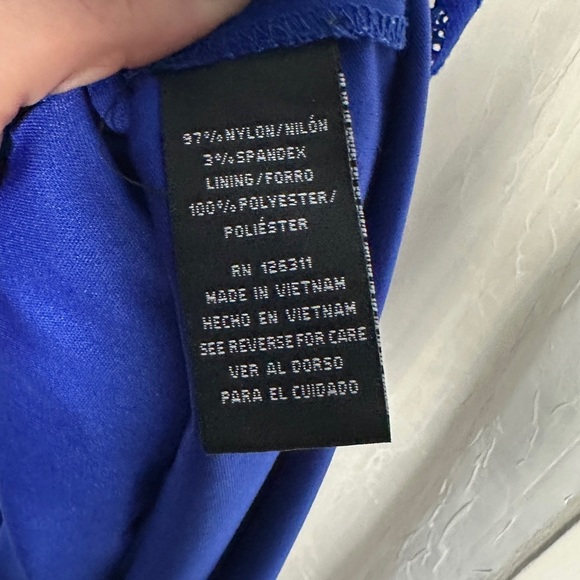 Ronni Nicole Blue Floral Crochet Lace Dress Knee Length Feminine Holiday Sz 16 - Picture 4 of 17